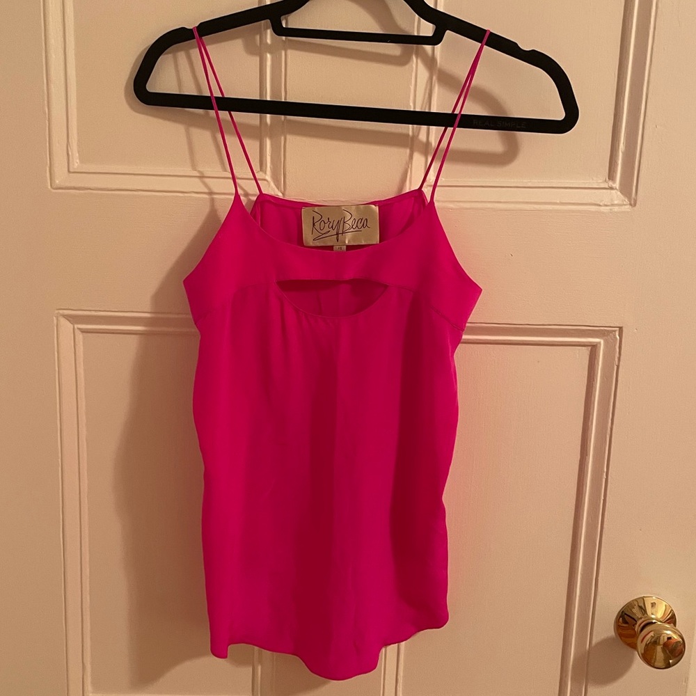 Hot Pink Silk Rory Beca Tank Top with Cut Out Size XS